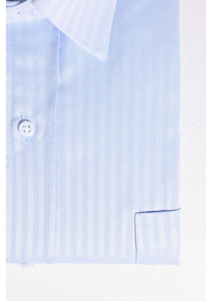 Büyük Beden Uzun Kollu Kolay Ütü Kravatlık Armürlü Pamuklu Mavi Erkek Gömlek fırsatları