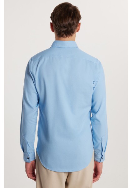 Slim Fit Uzun Kollu Gündelik Denim Kot Erkek Mavi Gömlek indirimleri