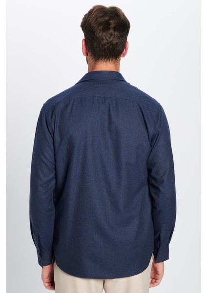 Erkek Regular Fit Klasik Kesim Pamuklu Tek Cepli Armürlü Kışlık Oduncu Lacivert Gömlek indirimleri
