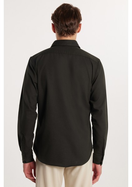 Erkek Slim Fit Dar Kesim Uzun Kollu Denim Kot Yıkamalı Çift Cepli Haki Spor Yaka Gömlek indirimleri