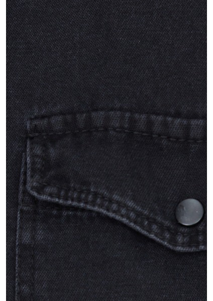 Erkek Slim Fit Dar Kesim Uzun Kollu denim Kot Çift Cep Çıtçıtlı Siyah Gömlek