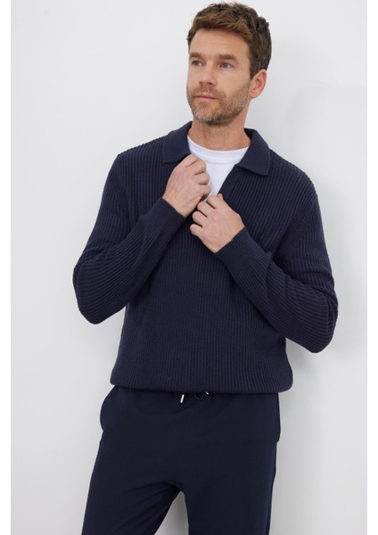 Erkek Slim Fit Dar Kesim Polo Yaka Lacivert Kazak fiyatları