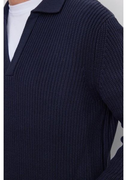 Erkek Slim Fit Dar Kesim Polo Yaka Lacivert Kazak modelleri