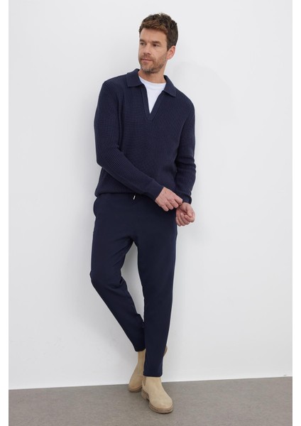 Erkek Slim Fit Dar Kesim Polo Yaka Lacivert Kazak fırsatları