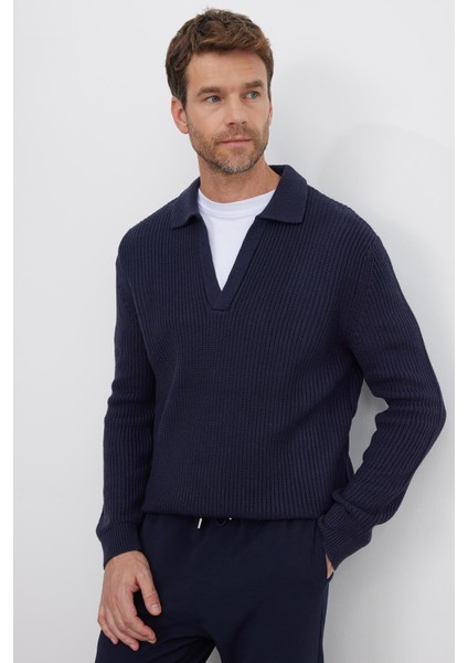 Erkek Slim Fit Dar Kesim Polo Yaka Lacivert Kazak indirimleri