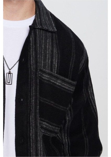 Erkek Relax Fit Rahat Kesim Oduncu Çizgili Tek Cepli Kışlık Gömlek modelleri