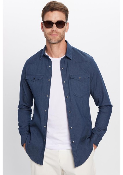 Erkek Slim Fit Dar Kesim Çift Cepli Denim Kot Lacivert Gömlek fırsatları
