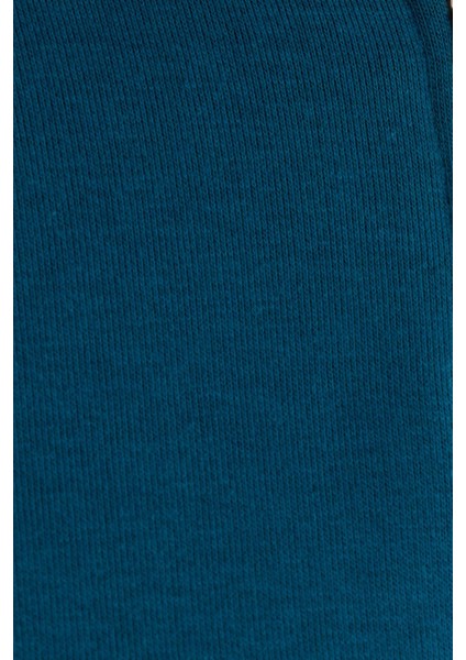 Unisex Relax Fit Rahat Kesim Pamuklu İçi Polarlı Yarım Fermuarlı İndigo Dik Yaka Sweatshirt