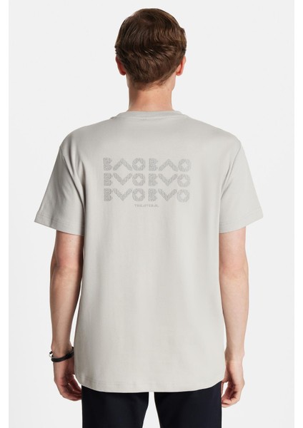 Relax Fit Rahat Kesim Pamuklu Ön ve Arka Baskı Detaylı Bisiklet Yaka Taş Erkek Tişört indirimleri