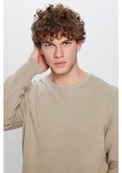 Slim Fit Bisiklet Yaka Petek Desenli Erkek Standart Fit Normal Kesim Kazak fiyatları