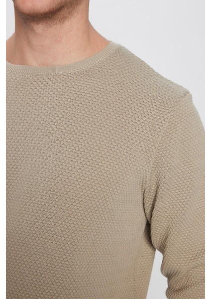 Slim Fit Bisiklet Yaka Petek Desenli Erkek Standart Fit Normal Kesim Kazak modelleri