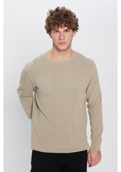 Slim Fit Bisiklet Yaka Petek Desenli Erkek Standart Fit Normal Kesim Kazak fırsatları