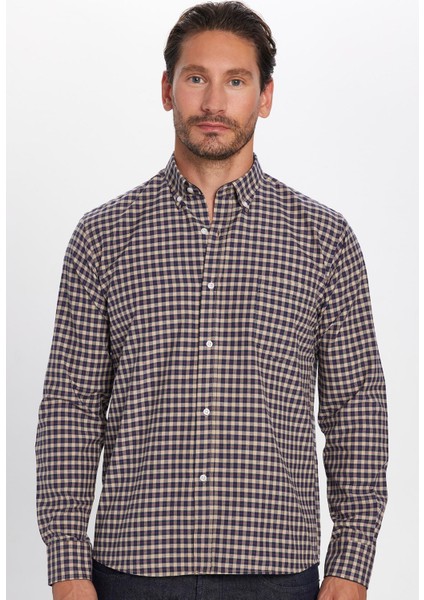 Erkek Regular Fit Klasik Kesim Düğmeli Yaka Küçük Kareli Pamuklu Gömlek modelleri