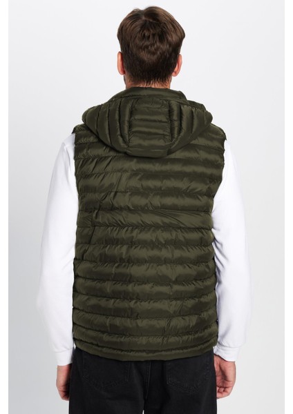 Erkek Slim Fit Dar Kesim Astarlı Rüzgar Geçirmez Cepli Haki Çıkarılabilir Kapüşonlu Şişme Yelek fırsatları