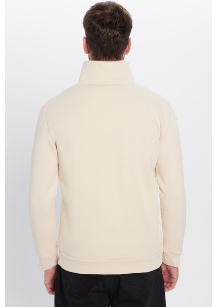 Relax Fit Rahat Kesim Pamuklu Içi Polarlı Yarım Fermuarlı Ekru Dik Yaka Sweatshirt indirimleri