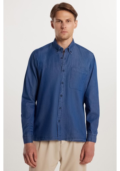 Regular Fit Rahat Kesim Cepli Denim Düğmeli Yaka Mavi Kot Gömlek fırsatları