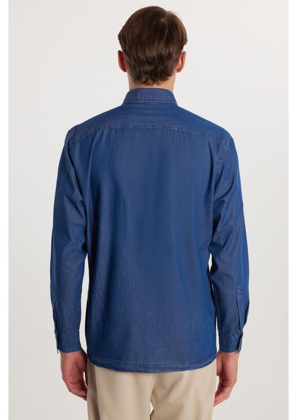 Regular Fit Rahat Kesim Cepli Denim Düğmeli Yaka Mavi Kot Gömlek indirimleri