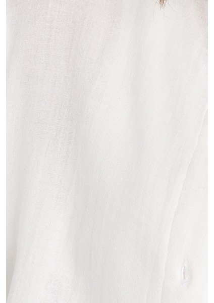 Kadın Oversize Geniş Kesim %100 Pamuk Müslin Kumaş Uzun Kollu Cepli Dokulu Ekru Gömlek