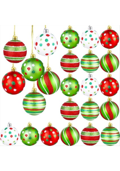24 Pcs Noel Ağacı Top Süsleri 2.4 Inç Plastik Plastik Asma Süslemeleri Noel Dekoru (Yurt Dışından)