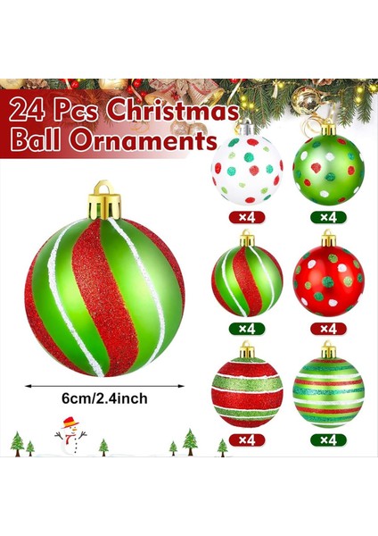 24 Pcs Noel Ağacı Top Süsleri 2.4 Inç Plastik Plastik Asma Süslemeleri Noel Dekoru (Yurt Dışından) modelleri