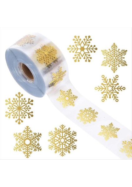 2500 Adet Altın Folyo Kar Tanesi Noel Çıkartma Rulo - Tatil Dekor Için Şeffaf Yuvarlak Yapışkanlı Etiketler (Yurt Dışından)