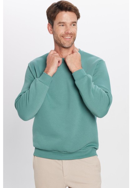 Unisex Relax Fit Rahat Kesim Pamuklu Yumuşak Dokulu Polarlı Basic Petrol Bisiklet Yaka Sweatshirt fiyatları