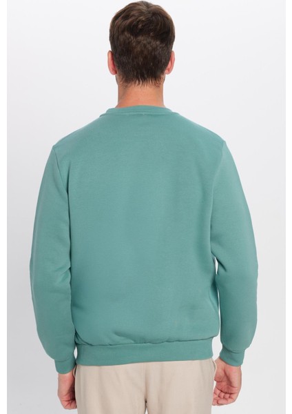 Unisex Relax Fit Rahat Kesim Pamuklu Yumuşak Dokulu Polarlı Basic Petrol Bisiklet Yaka Sweatshirt indirimleri