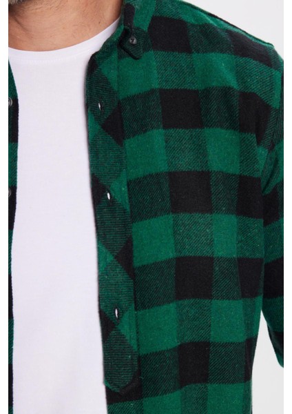 Erkek Slim Fit Dar Kesim Oduncu Düğmeli Yaka Kareli Kışlık Gömlek modelleri