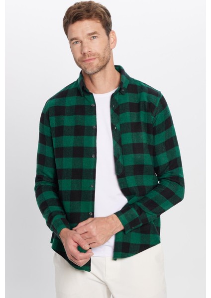 Erkek Slim Fit Dar Kesim Oduncu Düğmeli Yaka Kareli Kışlık Gömlek fırsatları