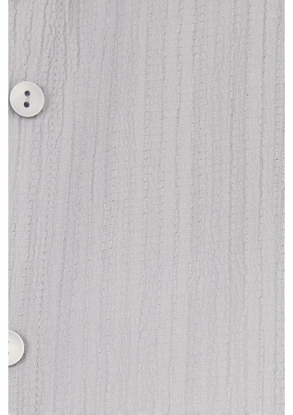 Kadın Oversize Geniş Kesim Bürümcük Pens Detaylı Uzun Kollu Dokulu Gri Gömlek