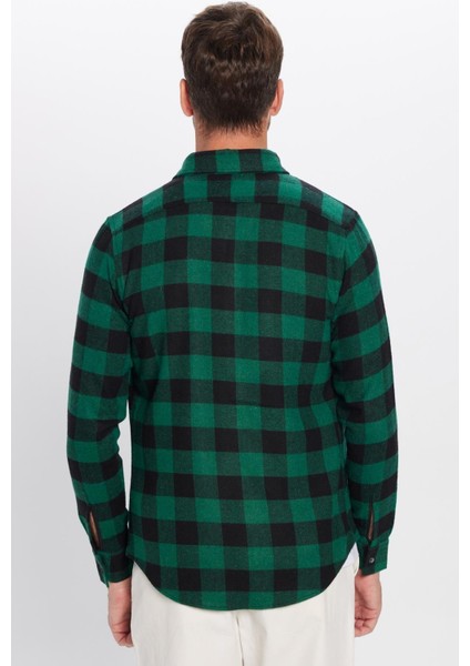 Erkek Slim Fit Dar Kesim Oduncu Düğmeli Yaka Kareli Kışlık Gömlek