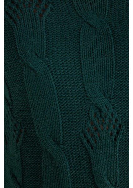 Kadın Regular Fit Klasik Kesim Yarım Balıkçı Yaka Örgü Desenli Yeşil Kazak indirimleri