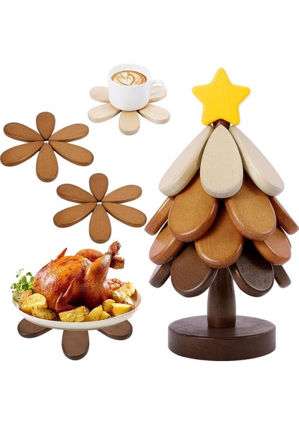 Sıcak Yemekler Için Ahşap Ağaç Nihaleleri Ağaç Şekli Nihale Güveç Tavaları Için 4&#39 Lü Set Kaseler Için Ahşap Altlıklar Çaydanlıklar Içecek (Yurt Dışından)