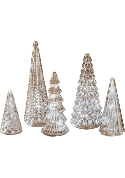 5 Adet Işıklı Cıva Cam Ağaçları Cıva Cam Yılbaşı Ağaçları Için LED ile Noel Dekoru Ev Partisi Mantel B (Yurt Dışından)