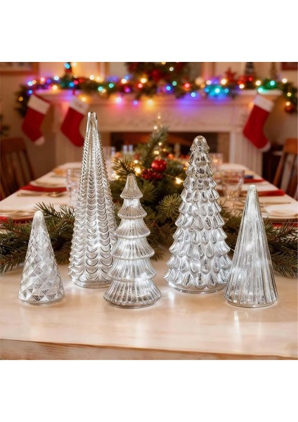 5 Adet Işıklı Cıva Cam Ağaçları Cıva Cam Yılbaşı Ağaçları Için LED ile Noel Dekoru Ev Partisi Mantel B (Yurt Dışından) indirimleri