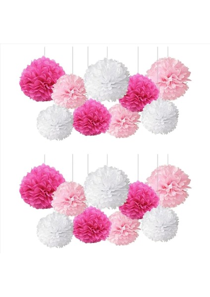 18 Adet Karışık Doku Kağıt Ponpon Pom Poms Çiçek Düğün Parti Dekorasyonu (Pembe) (Yurt Dışından)