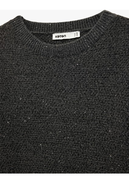 Yarım Kol Bisiklet Yaka Parıltılı Pul Işlemeli Triko Kazak modelleri