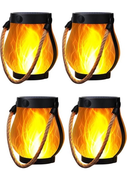 4 Adet Güneş Fenerler Işıklar Titrek Alev Bahçe Işıkları Çift Şarjlı USB ve Güneş Enerjili Açık Asılı Fener (Yurt Dışından)