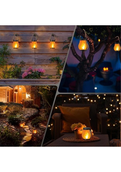 4 Adet Güneş Fenerler Işıklar Titrek Alev Bahçe Işıkları Çift Şarjlı USB ve Güneş Enerjili Açık Asılı Fener (Yurt Dışından) fiyatları