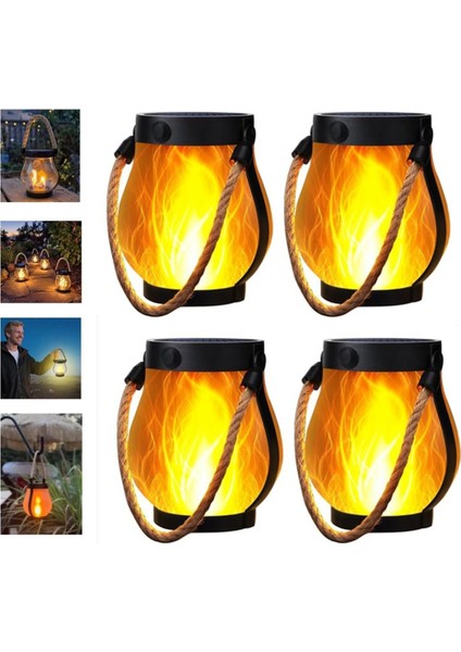 4 Adet Güneş Fenerler Işıklar Titrek Alev Bahçe Işıkları Çift Şarjlı USB ve Güneş Enerjili Açık Asılı Fener (Yurt Dışından) modelleri