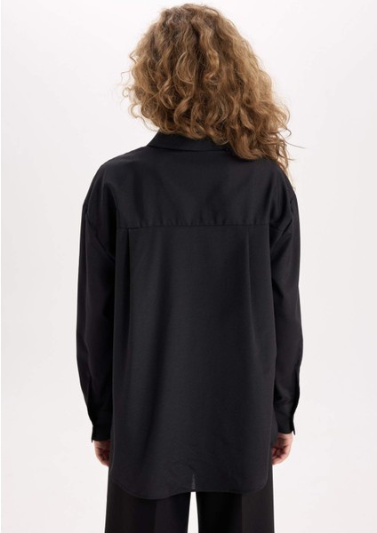 Oversize Geniş Kalıp Poplin Uzun Kollu Gömlek E2294AXNS