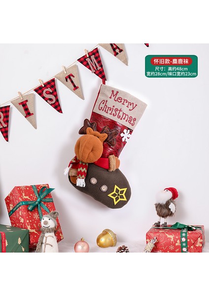 Yaratıcı Noel Çorapları Noel Ağacı Dekorasyonu Asılı Dekorasyon Yaşlı Adam Kardan Adam Moose Çorapları (Yurt Dışından)