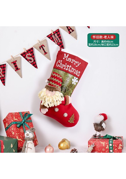 Yaratıcı Noel Çorapları Noel Ağacı Dekorasyonu Asılı Dekorasyon Yaşlı Adam Kardan Adam Moose Çorapları (Yurt Dışından)
