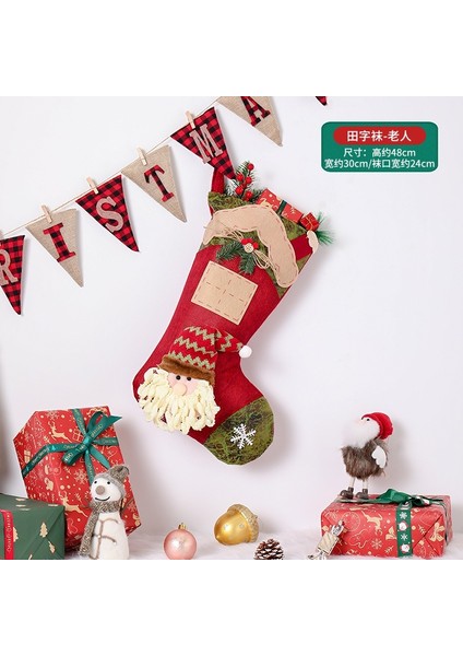 Yaratıcı Noel Çorapları Noel Ağacı Dekorasyonu Asılı Dekorasyon Yaşlı Adam Kardan Adam Moose Çorapları (Yurt Dışından)