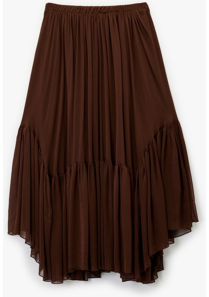 Fırfırlı Katlı Asimetrik Uzun Şifon Etek