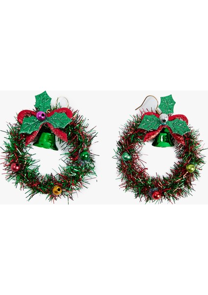 Sallantılı Çok Renkli Boncuk Detaylı Yılbaşı Küpe