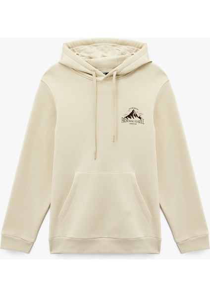 Regular Fit Kanguru Cepli Şardonlu Kapşonlu Baskılı Sweatshirt