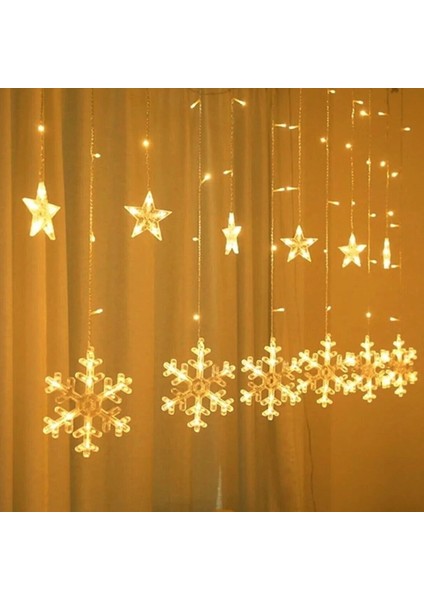 Gün Işığı - Kar Tane 3mt - Fişli Eklemeli - Fonksiyonlu Lux Sarkıt Perde LED - Dekor Lamba (5332)
