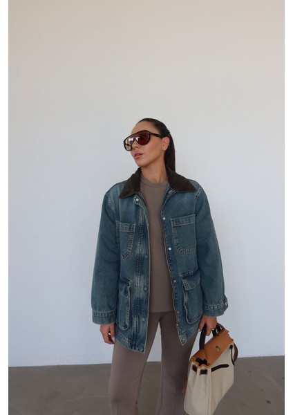 Kadife Yakalı Denim Ceket fiyatları