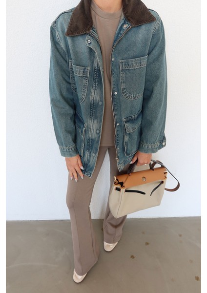 Kadife Yakalı Denim Ceket modelleri